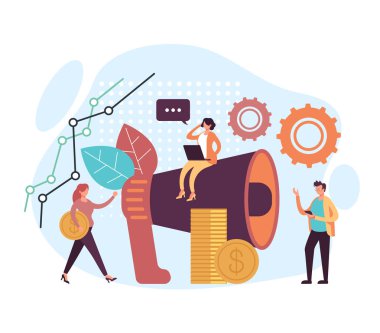 Dijital reklam pazarlama konsepti. Vektör düz grafik tasarım illüstrasyon