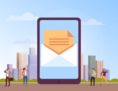 Online iletişim posta zarfı kavramı. Vektör grafik tasarım düz karikatür illüstrasyon