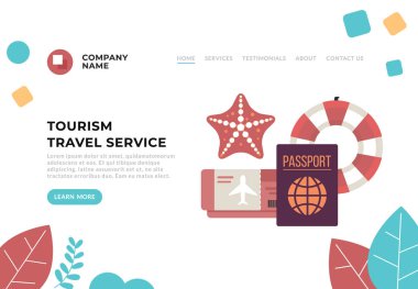 Turizm seyahat online hizmet konsepti. Vektör düz karikatür grafik tasarım illüstrasyon