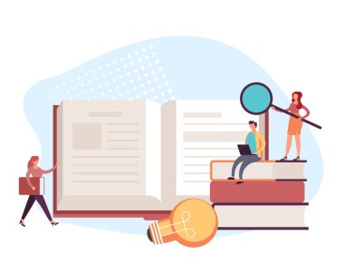  Öğrenme eğitim kitap okuma kavramı. Vektör düz karikatür grafik tasarım illüstrasyon