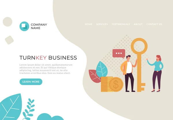 Turnkey Conceito Página Web Cartaz Banner Serviço Negócios Desenho Gráfico — Vetor de Stock