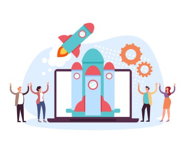 Ortaklık finans bürosu konseptini başlat. Vektör düz çizgi film grafik tasarım çizimi