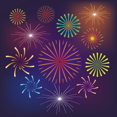 İzole havai fişek ikonları. Vektör düz çizgi film grafik tasarım çizimi