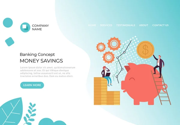 Banking Investment Piggy Bank Banner Poster Concept Vector Plano Dibujo — Archivo Imágenes Vectoriales