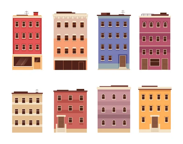 Costruire Città Isolata Set Città Illustrazione Del Fumetto Disegno Grafico — Vettoriale Stock