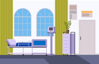 Tıp doktoru, ofis içi mobilya konsepti. Vektör düz grafik tasarım çizimi