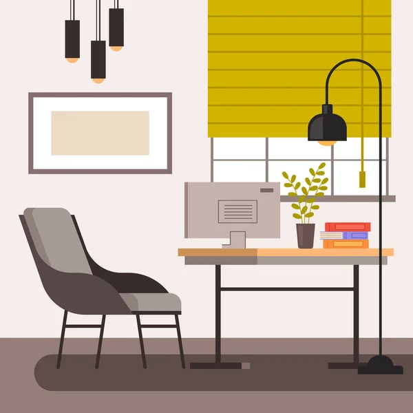 Home Freelance Workplace Interior Furniture Concept Vector Flat Graphic Design — Stock Vector