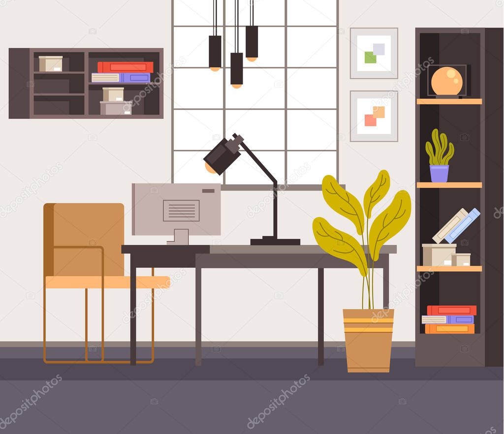 Home workplace interior furniture concept. Vector flat graphic design illustration
