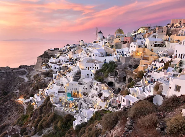 Oia Village Cycladic Architecture Style Santorini Greece Pink Sunset — Stock Photo, Image