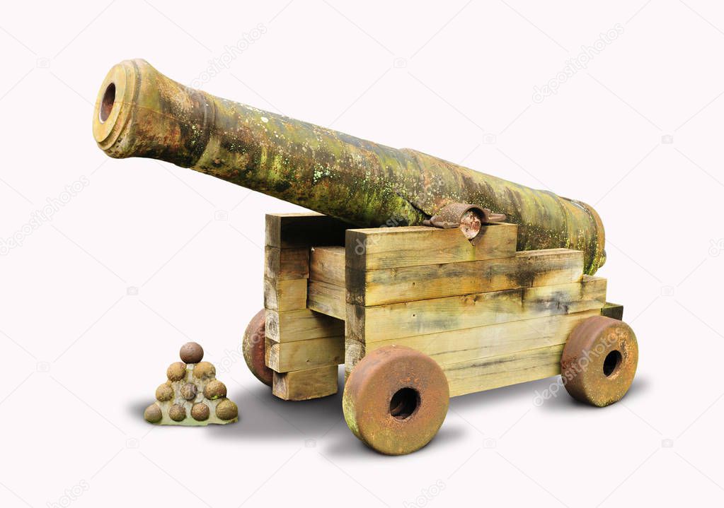 Old and vintage cannon isolated in white background