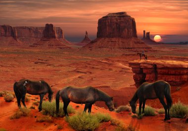 Horses at John Ford's Point Overlook in Monument Valley Tribal Park, Arizona USA clipart