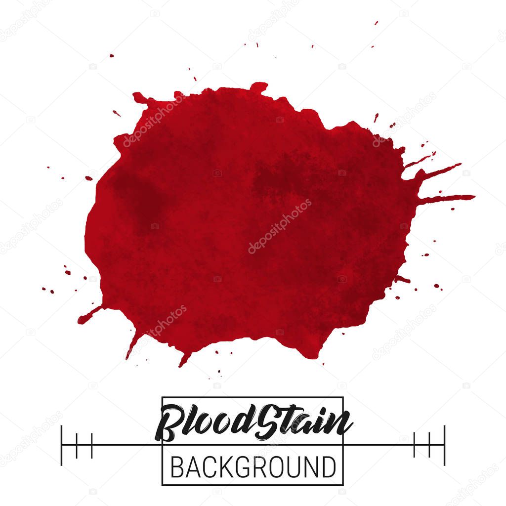 Blood splatter blotch vector. Blood splatter blotch and drops vector on white background for text, sale, banner, advertise design. Watercolor blood blotches, drops. Paint blood splatter blotch image.