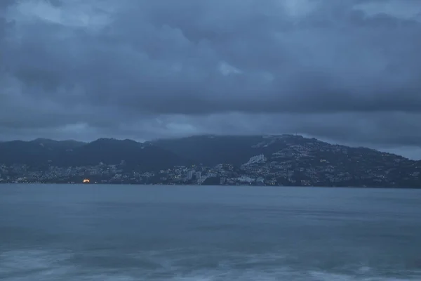 Coucher Soleil Sur Plage Acapulco Mexique — Photo