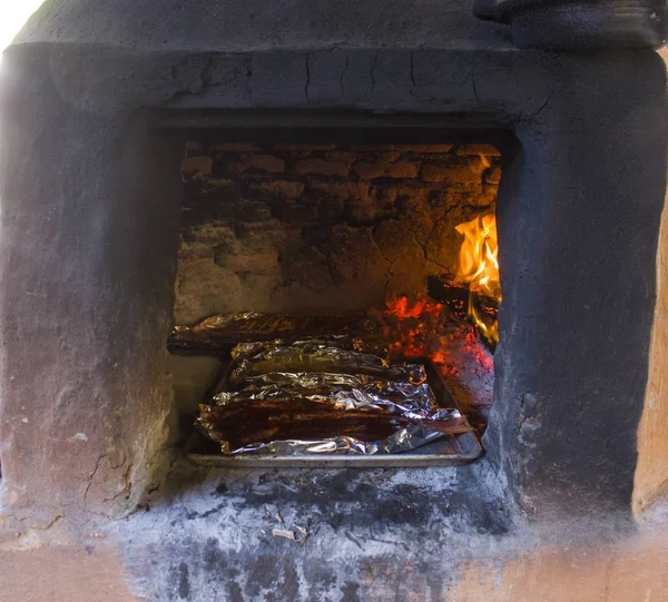 Traditional Wood Stove Cooking Fish Coals Oaxaca — Stock Photo, Image