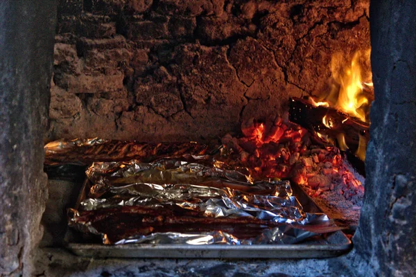 Fogão Lenha Tradicional Cozinhar Peixe Nas Brasas Oaxaca — Fotografia de Stock