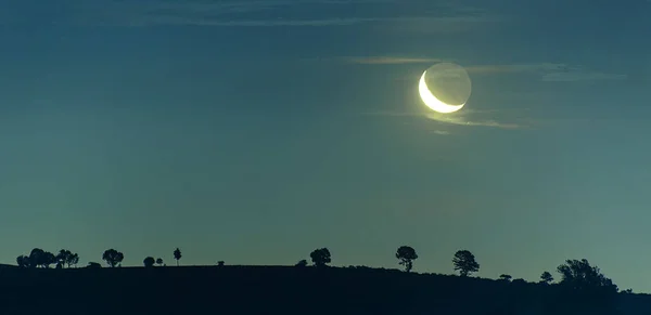 Céu Noturno Paisagem Lua Terra — Fotografia de Stock