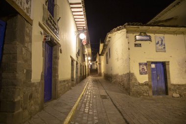 Cusco Peru gece şehir sokaklarında 20 Ocak 2019