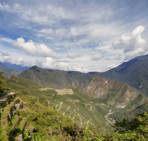 Machu Picchu Montaña Huayna Picchu Perú Vistas Desde Puerta Del — Foto de Stock