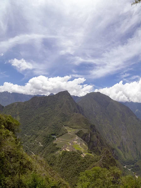 Machu Picchu Peru Ruínas Cidade Império Inca Montanha Huaynapicchu Vale — Fotografia de Stock