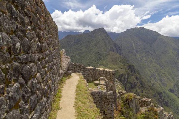 Panoramautsikt Machu Picchu Peru Ruinerna Inca Empire City Och Huaynapicchu — Stockfoto