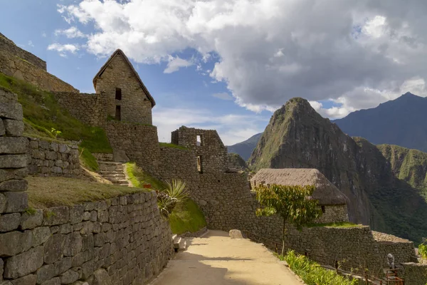 Panoramautsikt Machu Picchu Peru Ruinerna Inca Empire City Och Huaynapicchu — Stockfoto