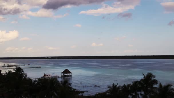 Soluppgång Meditation Lagunen Sju Färgerna Bacalar Quintana Roo Mexiko — Stockvideo