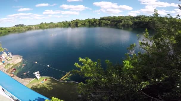 Yazın Tahta Limanda Gün Batımı Bacalar Quintana Roo Meksika — Stok video