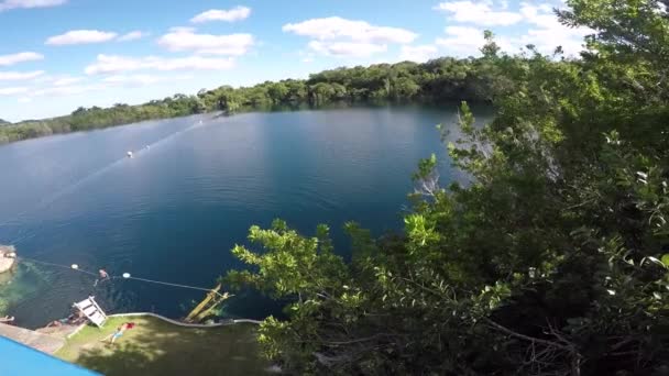 Pôr Sol Porto Madeira Verão Bacalar Quintana Roo México — Vídeo de Stock