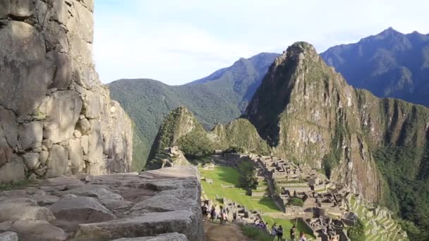 Панорамні Мачу Пікчу Перу Руїни Імперії Інків Міста Гори Huaynapicchu — стокове відео