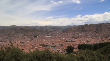 Cusco ana kare (Plaza de Armas üzerinde 20 Ocak 2019 panoramik havadan görünümü)