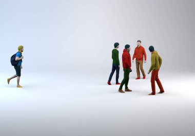 3D illüstrasyon alan bir grup insan