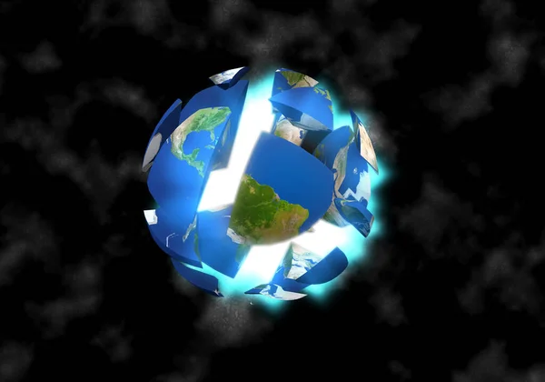 Planet earth explode in space .3D illustration