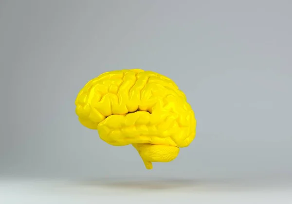 Amarelo Super Cérebro Fundo Branco Renderização — Fotografia de Stock