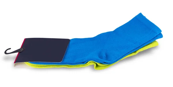 Farbige Socken Mit Einem Etikett Auf Weiß — Stockfoto