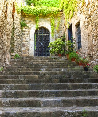 Taş adımları eski evin kapısını