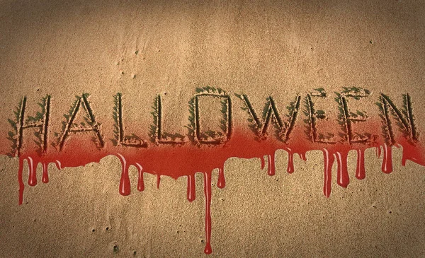 Inscription Halloween Sur Sable Avec Sang — Photo