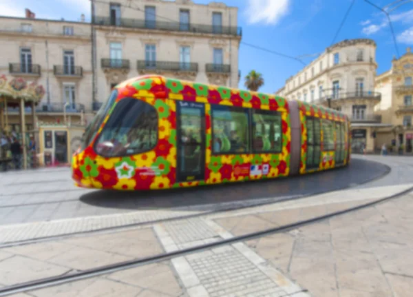 Blure Városi Tömegközlekedési Eszközzel Gyönyörű Többszínű Villamos — Stock Fotó