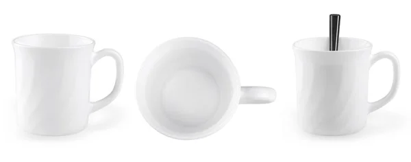 白い背景 クリッピング パスの分離された空白のコーヒー マグのセット — ストック写真