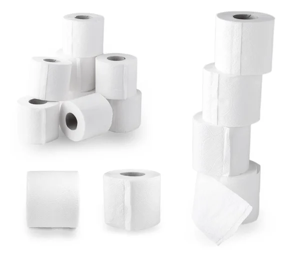 Satz Einfacher Toilettenpapierrollen Auf Weißem Hintergrund — Stockfoto
