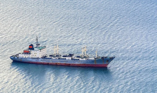ship, receiving and transport refrigerator-supplier in Avacha Bay Kamchatka. View from above