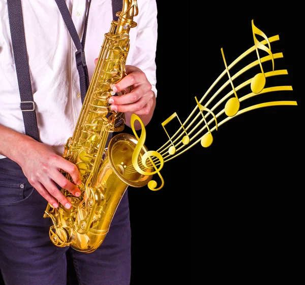 Mannen Saxofoon Spelen Close Van Mannen Saxofoon Spelen — Stockfoto