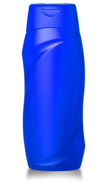 Голубая Пластиковая Бутылка Мужским Шампунем Белом Фоне — стоковое фото