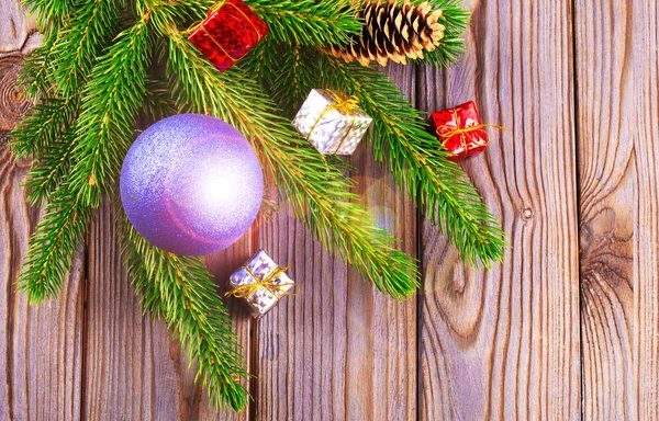 Kerstmis Achtergrond Met Verse Firtree Bauble Hout Met Bright — Stockfoto