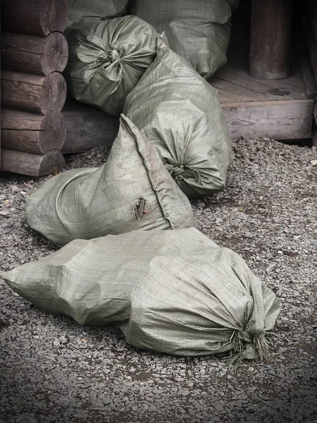 Bags Trash Entrance Wooden House — Stock Photo, Image