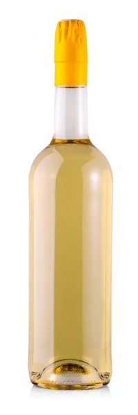 Butelka Białego Wina Białym Tle Odblaskowe — Zdjęcie stockowe