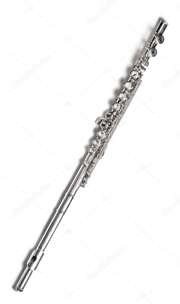 Silver flute on a white background