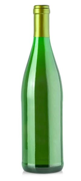 Botella Verde Con Vino Aislado Sobre Fondo Blanco — Foto de Stock