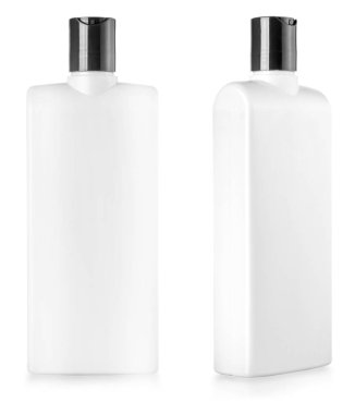 Beyaz arka plan üzerinde izole beyaz plastik şişe