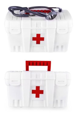 Kamçatka, Rusya Federasyonu-01.12.2018: ilk AIDS. Çanta beyaz izole arka planda