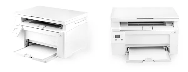 Impresora Moderna Blanca Aislada Sobre Fondo Blanco — Foto de Stock